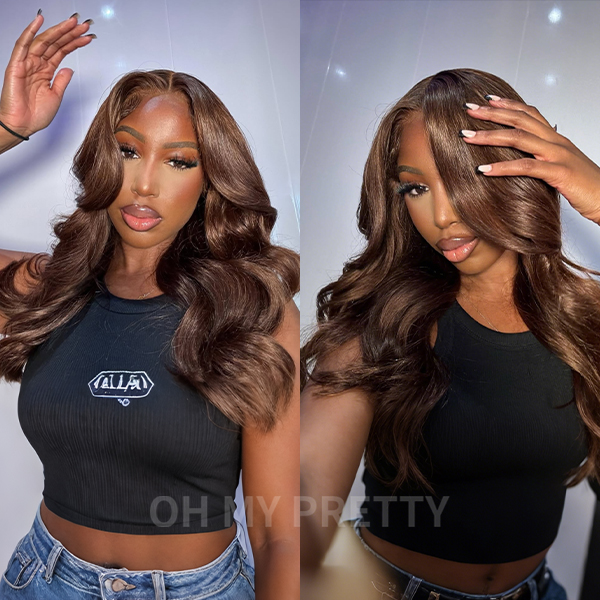Face-Framing Layers #4 Dark Brown Colored Body Wave Wear Go Wig 6x4 Lace Closure 180% Glueless Color Wig